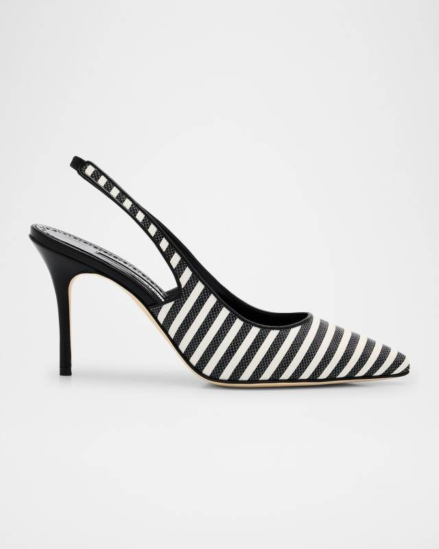 Bicolor Cotton Slingback Pumps